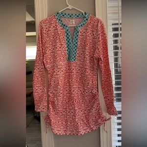 Great fabric!  Nylon and spandex. Worn one time. Perfect condition.